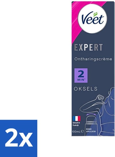 2 x Veet Expert - Ontharingscrème met applicator - Oksels - Alle huidtypes - 100ml - Ontharingscrème - Veet - Oksels - Scheercrème - Huidverzorging