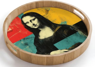 Dienblad rond 40x40 cm - Schootdienblad hout - Vrouw - Kleurvlakken - Klassieke schilderkunst - Borrelplank rechthoek - Plateau houten dienbladen