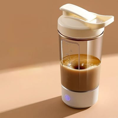 Oplaadbare blenderbeker, draagbare automatische blenderbeker van 400 ml met maatverdeling, perfect voor het maken van smoothies, sojamelk, koffie en ijs. Oplaadbaar via USB, lekvrij ontwerp, geschikt voor op reis of op kantoor.