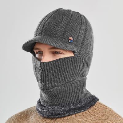 Loogdeel Cache-cou Coupe-vent Bonnet Tricoté Protection Oreilles Épaisse Sports d'Extérieur Cyclisme Ski Hiver Chaleur Douillet Bonnet en Laine Coussinet Qualité Professionnelle gris foncé