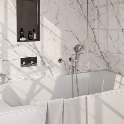 Brauer Chrome Carving Thermostatische Inbouw Badkraan Drukknoppen - Uitloop - 3 stand - Doucheslang - Wandaansluitbocht - Handdouche - Chroom