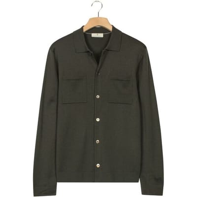 Thomas Maine Vest Cardigan Overshirt Half Milano Knit Donker Groen / male