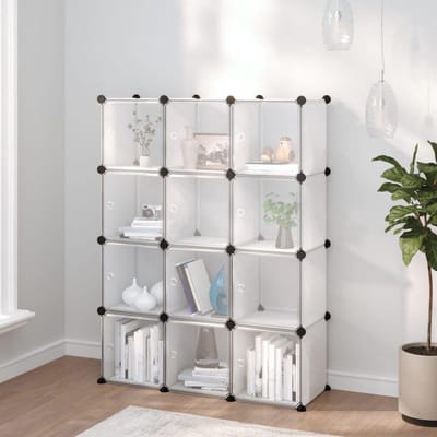 Opbergkubus Organizer - Modulaire Kast - Ruimte Besparen - 12 Transparante Deuren - 94 x 31.5 x 123.5 cm - Transparant