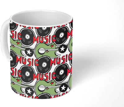 Mok - Koffiemok - Patronen - Muziek - Vinyl - Mokken - 350 ML - Beker - Koffiemokken - Theemok