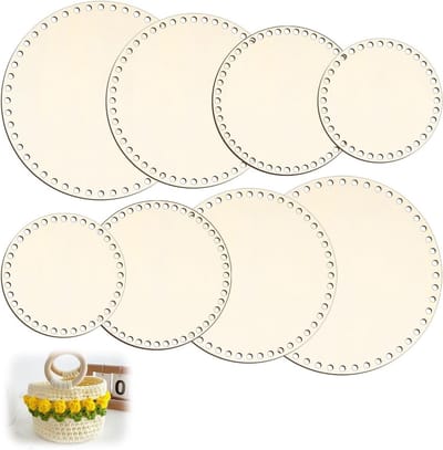 Houten Bodems voor Haakwerkmanden - Set van 8 Stukken, Ronde Bodems van 12.5/15/17.5/20 cm, Perfect voor DIY Mandjes en Hollow Haakwerkprojecten