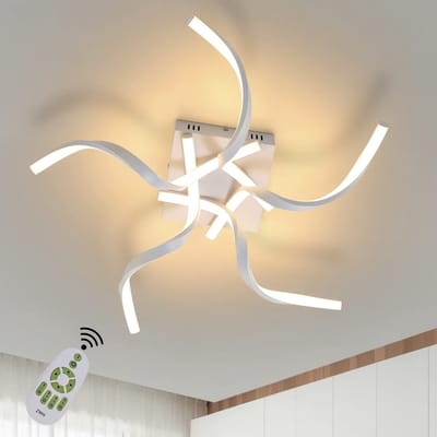 NETTLIFE Plafondlamp LED – Wit – 5-lichts – Metaal – Dimbaar – Moderne Plafondverlichting – met golvend ontwerp – met Afstandsbediening – 48 W – voor Woonkamer | Slaapkamer | Eetkamer – 65 cm