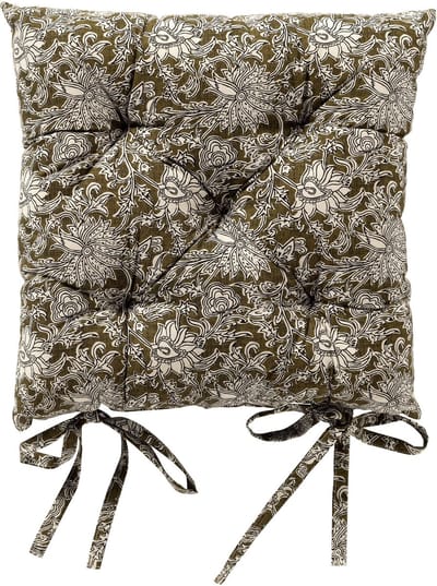 Dutch Decor - JOELLE - stoelkussen 40x40 cm - bloemenmotief - met striklinten - Green Moss - groen - Zitkussen