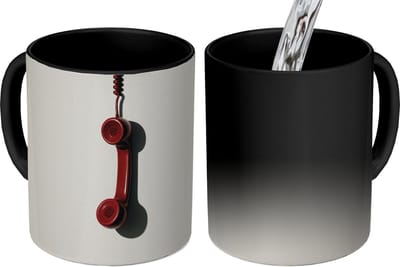 Magische Mok - Foto op Warmte Mokken - Koffiemok - Telefoon - Koord - Rood - Minimalistisch - Magic Mok - Beker - 350 ML - Theemok