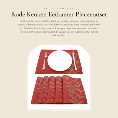 Dailygoods- Plaatsmat Hittebestendig - Antislip - PVC - 6 Stuks - Rechthoek - 45 x 30 cm - Bloemenpatroon - Eetmat