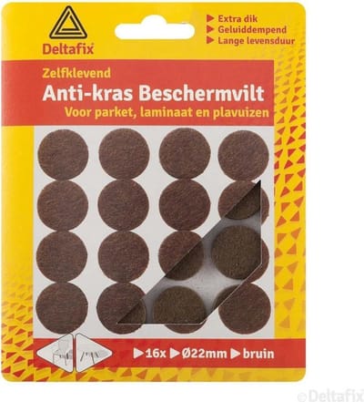 Deltafix Anti-krasvilt - 16x - bruin - 22 mm - rond - zelfklevend - meubel beschermvilt