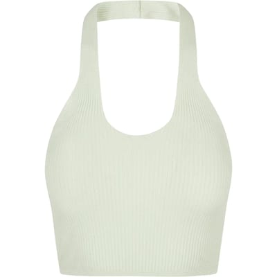 Urban Classics - Rib Knit Crossed Neckholder Crop top - L - Mintgroen