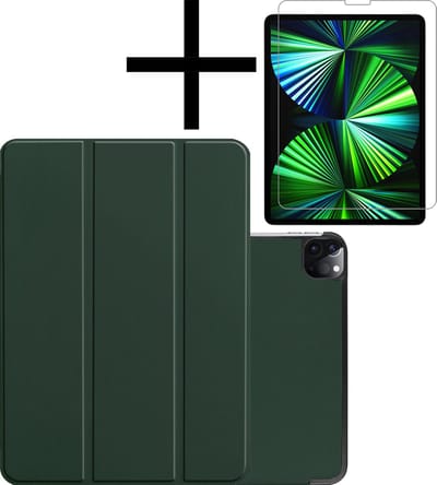 Hoes - Geschikt voor Apple iPad Pro (2022) - 11 inch - 4e generatie - Met Screenprotector - Trifold Bookcase - Hard Cover Case - Met Uitsparing Geschikt voor Apple Pencil - Hardcover Book - Tablet Hoesje - Donkergroen