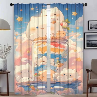 Gordijnen voor Woonkamer Gordijn Lucht en Oceaan Keukengordijnen 2 Stuks Halloween Decoratie Tule voor Slaapkamer Afscheiding Camera W50xH70cmx2pcs-CL