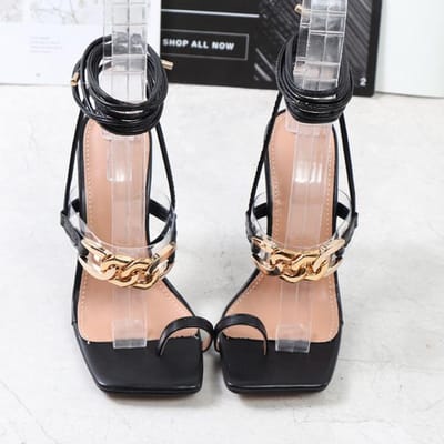 Dames 10,5 cm Hoge Hakken Romeinse Sandalen Zomer Kruislings Vetersluiting Gouden Metalen Gesp Sandalen Dame Fetisj Prom Feest Stilettos Schoenen 40 zwart