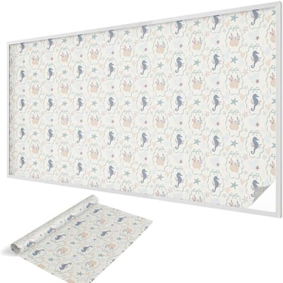 Wallfluent Glas in Lood Raamfolie - Zeepaardjes Glas in Lood Folie - 200x116 cm - Beige Plakfolie Raam Glas in Lood - Decoratieve Plakfolie Glas in Lood - Voor de woonkamer, voor het kantoor, voor de hal - Glas in Lood Folie voor Raam
