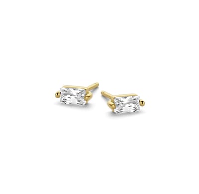 New bling 9NB-0602 Zilveren Oorknopjes Dames - Zirkonia - Baguette - 5 mm - Goudkleurig