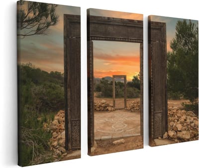 Artaza Canvas Schilderij Drieluik Cale Llentia Deur Opening in Ibiza  - 120x80 - Foto Op Canvas - Canvas Print