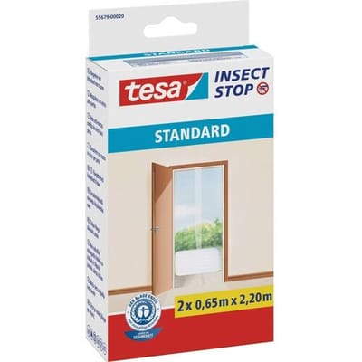 tesa INSECT STOP H&L Fly Screen for Doors - hor voor deur met klittenband, zonder boren, wit - 2x 65 x 220 cm