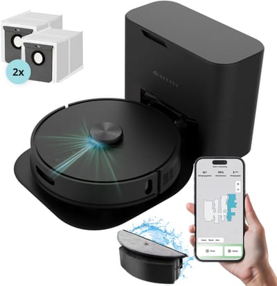 Heevey Robotstofzuiger met dweilfunctie - Automatisch leegstation - Vacuum cleaner - Dweilrobot - Huisdieren - 7000PA zuigkracht - LDS lasernavigatie - Dweilrobot - 2 extra stofzuigerzakken - Met app
