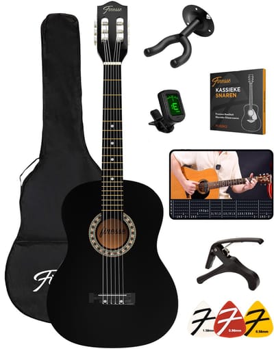 Finesse Akoestische Gitaar - met Videocursus - Nylon Snaren - Klassieke Gitaar - Spaanse Gitaar - Kind - Volwassenen - Zwart