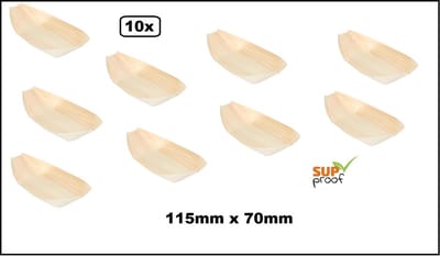 10x Amuse bootje hout 115mm x 70mm - Amuse tapas snacks punt zak kerst restaurant diner festival feest party