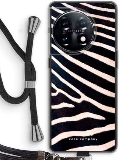 Case Company® - Hoesje met koord geschikt voor OnePlus 11 hoesje met Koord - Zebra - Telefoonhoesje met Zwart Koord - Bescherming aan alle Kanten en Over de Schermrand