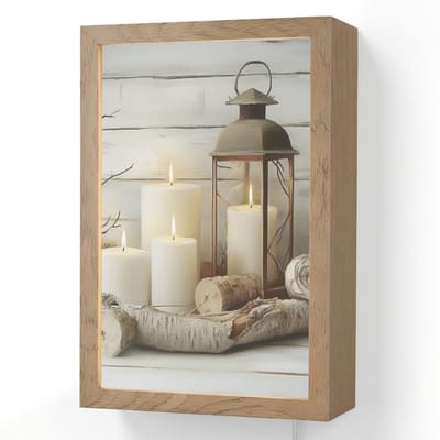 Wandlamp 20x30 cm - Oplaadbaar - Stilleven - Wit - Kaarsen - Rustiek - Natuur - Wandlampen binnen woonkamer - Slaapkamer lamp met kabel - Decoratieve nachtlamp - Vloerlamp snoer