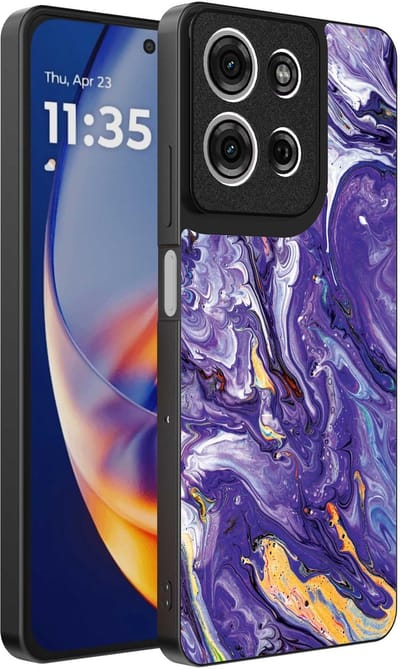 Geschikt voor Motorola Edge 50 Neo Telefoonhoesje met Paars Goud Marmer Opdruk - TPU Backcover Case Purple Gold Marble Design - Paars Goud - Smartphonica geschikt voor Motorola Edge 50 Neo