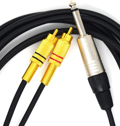 Tasker Kabel 2x Tulp RCA goud naar Jack 6.3 mono 3 meter