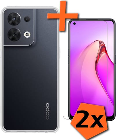 Hoes - Met 2x Screenprotector - Geschikt voor OPPO Reno 8 - Sterk & Shockproof - Back Cover - Siliconen Case - Telefoon Hoes - Transparant