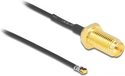 MHF 4L LK (v) - RP-SMA (v) kabel - Micro Coax (1,37 mm) - 50 Ohm / zwart - 0,10 meter