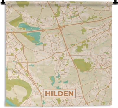 Wandkleed - Wanddoek - Hilden - Plattegrond - vintage - Kaart - Stadskaart - 180x180 cm - Wandtapijt