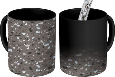 Magische Mok - Foto op Warmte Mokken - Koffiemok - Terrazzo - Patroon - Grijs - Magic Mok - Beker - 350 ML - Theemok