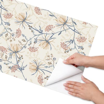 Coloray Meubel Wrap Folie - Beige Meubelfolie - 50x100 cm - Wrapfolie Keuken Bloemenpatroon - Decoratiefolie - Boho Meubelfolie - Meubel Wrap Folie - Woonkamer decoratie - Bloemen en planten