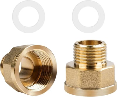 2 Stuks Reducer Adapter 1/2 Inch Buiten x 3/4 Inch Binnen, Messing met Rubber Seal, Verbindingsnippel voor Industrie, Commercieel en Huishouden, Kwaliteitsvol en Duurzaam