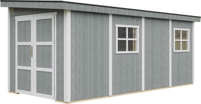 Timbela M940B-CAVERN STEEL - LP SmartSide Tuinhuis op houtbasis - 11,47 m² - 530x248xH231 cm - zonder vloer en zijwand (totaal 3 wanden) met verf