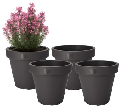 Pro Garden Bloempot - 4x - antraciet - rond - D25 cm - kunststof - plantenpot - tuin buiten