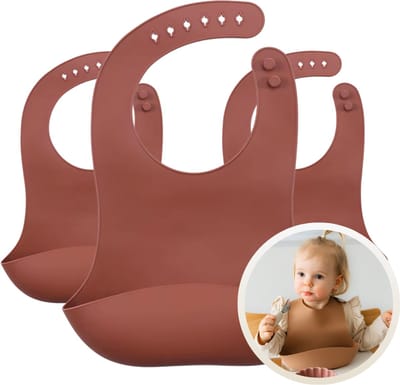 Funnies Siliconen Copper Slab 3-Pack - Set van 3 Slabbetjes - Slabbers met Opvangbakje - 30 x 24cm - Zacht, Flexibel en Makkelijk Schoon te Maken - Verstelbare Pasvorm voor Baby’s en Peuters - Ideaal voor Voeden zonder Knoeien