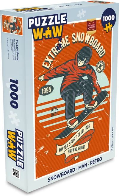 Puzzel Snowboard - Man - Retro - Legpuzzel - Puzzel 1000 stukjes volwassenen