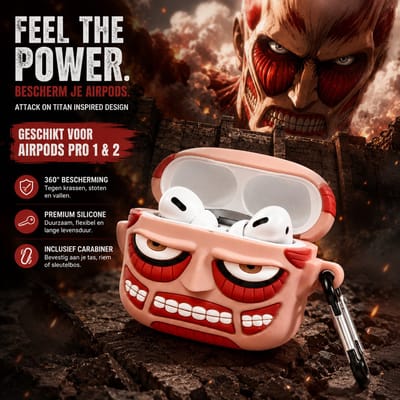Attack on Titan Anime AirPods Pro 1 / Pro 2 Case – Zachte Siliconen Beschermhoes met Colossal Titan Design