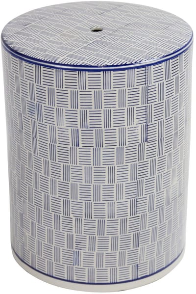 Fine Asianliving Keramische Kruk Blauw Wit Strepen Handgemaakt D33xH46cm Keramiek Bijzettafel Porselein Stoel Tuinkruk