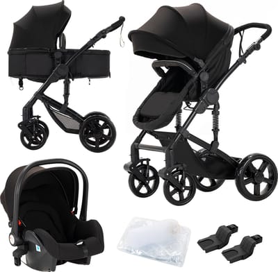 Luxe 3-in-1 Kinderwagen - Wandelwagen - Autostoeltje - Buggy - Reiswieg - Inklapbaar - 0-36 Maanden - Zwart