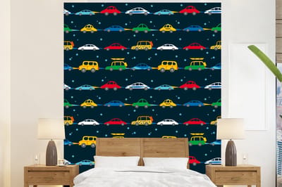 Behang - Fotobehang Patronen - Auto - Ruimte - Kind - Jongens - Kinderen - Kids - Breedte 225 cm x hoogte 280 cm