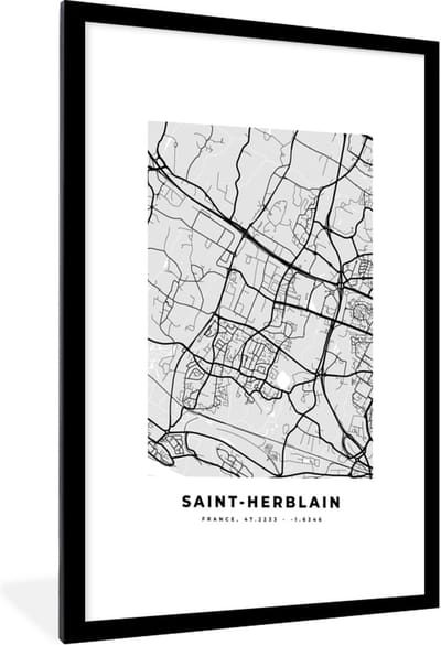 Fotolijst incl. Poster - Stadskaart - Frankrijk - Kaart - Saint-Herblain - Plattegrond - 60x90 cm - Posterlijst