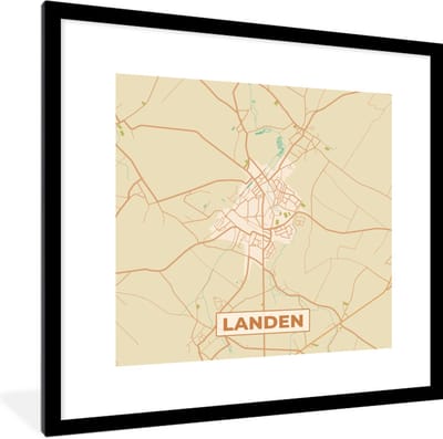Fotolijst incl. Poster - Plattegrond - Landen - Vintage - Stadskaart - Kaart - 40x40 cm - Posterlijst