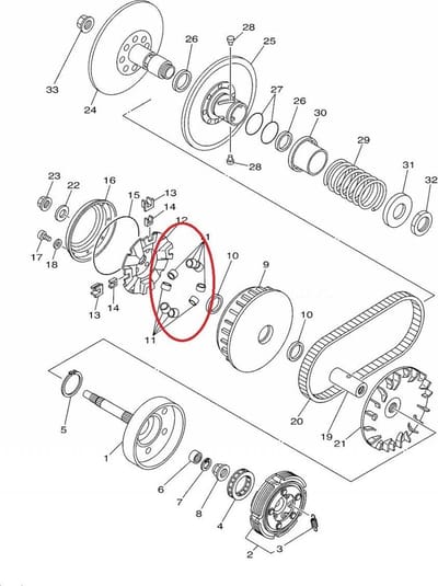variatorrol 30x14 18grs voor quad yamaha 660 grizzly 2002-2008 5km-17632
