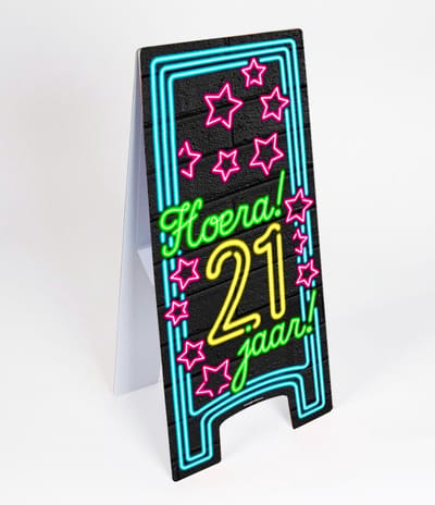 Paper Dreams Waarschuwingsbord Happy 21! Neon 58 Cm Zwart