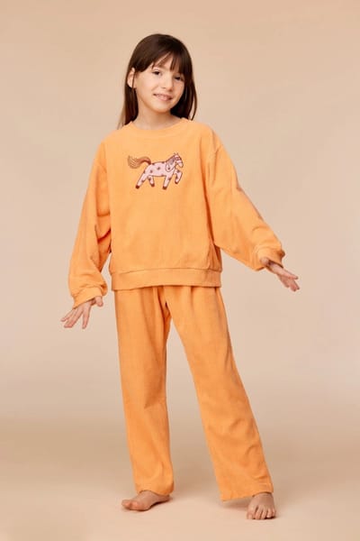 Woody pyjama meisjes/dames velours - zacht oranje - pony - 252-10-WPA-V/509 - maat 104