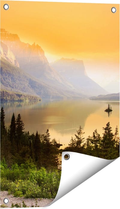 Gards Tuinposter Bergen met een Meer in Nationaal Park Glacier - 40x60 cm - Tuindoek - Tuindecoratie - Wanddecoratie buiten - Tuinschilderij