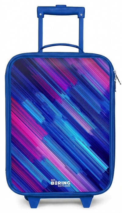 NoBoringSuitcases.com® - Kinderkoffer blauw - Kindertrolley jongen - Neon - Strepen - Abstract - Blauw - Roze - Koffer kind lichtgewicht - Reiskoffer trolley voor kinderen - Koffertje met lichtgevende wieltjes - Rolkoffer